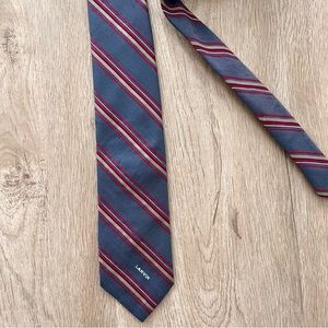 LANVIN PARIS Tie Pure Silk Gray Red Pink Strips Lanvin‎ Icon Pattern France Made